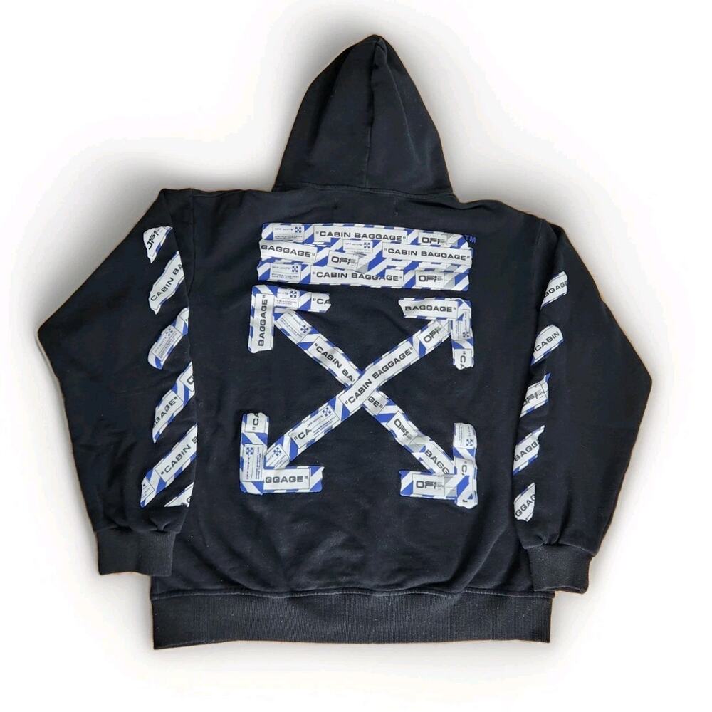 OFF-WHITE Airport Tape Arrows Diag Over Hoodie Black Blue Size 2XL - Picture 2 of 7